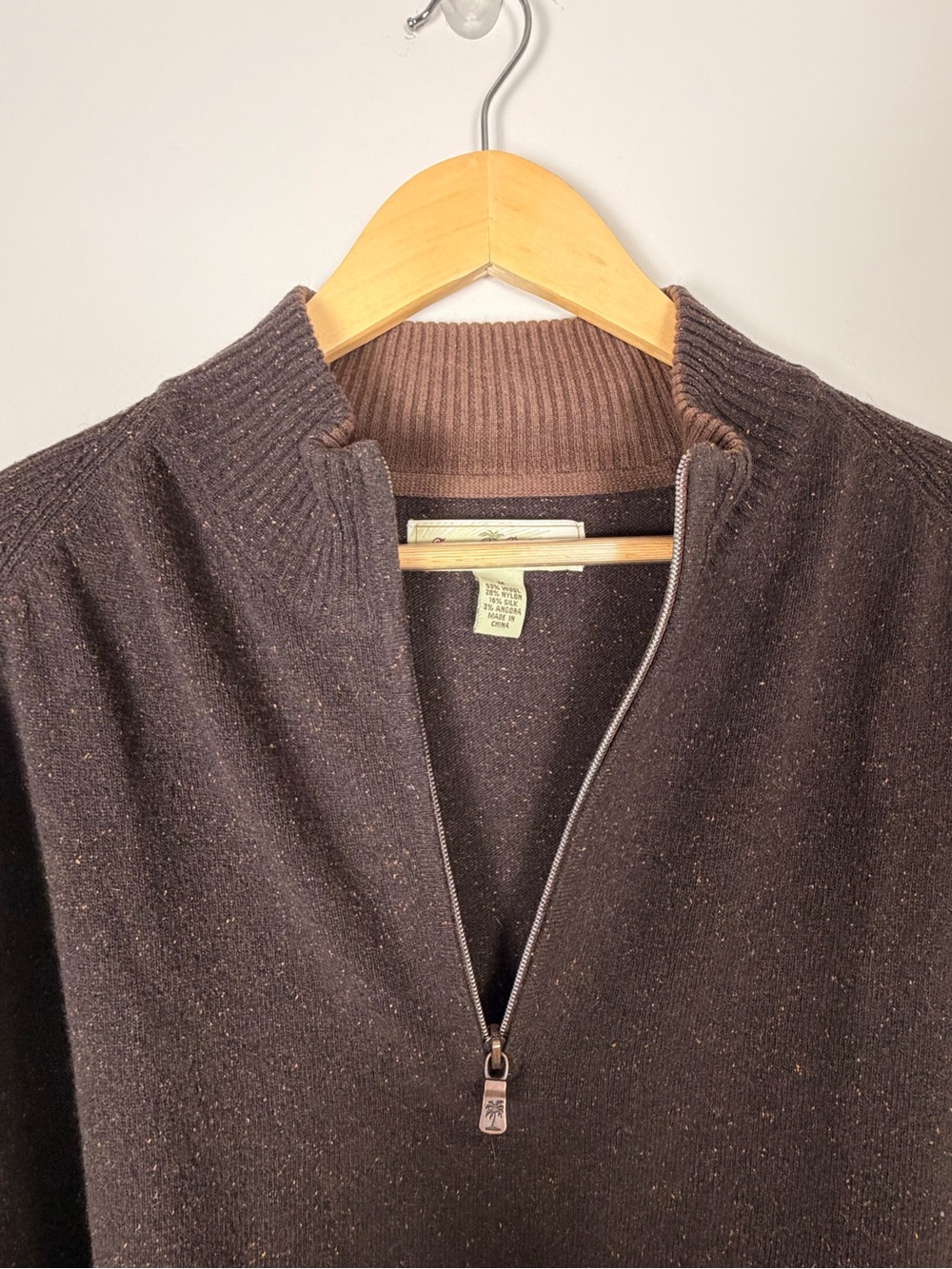 Tommy Bahama Brown Wool Silk Angora Quarter Zip Sweater Mens Medium M View 3